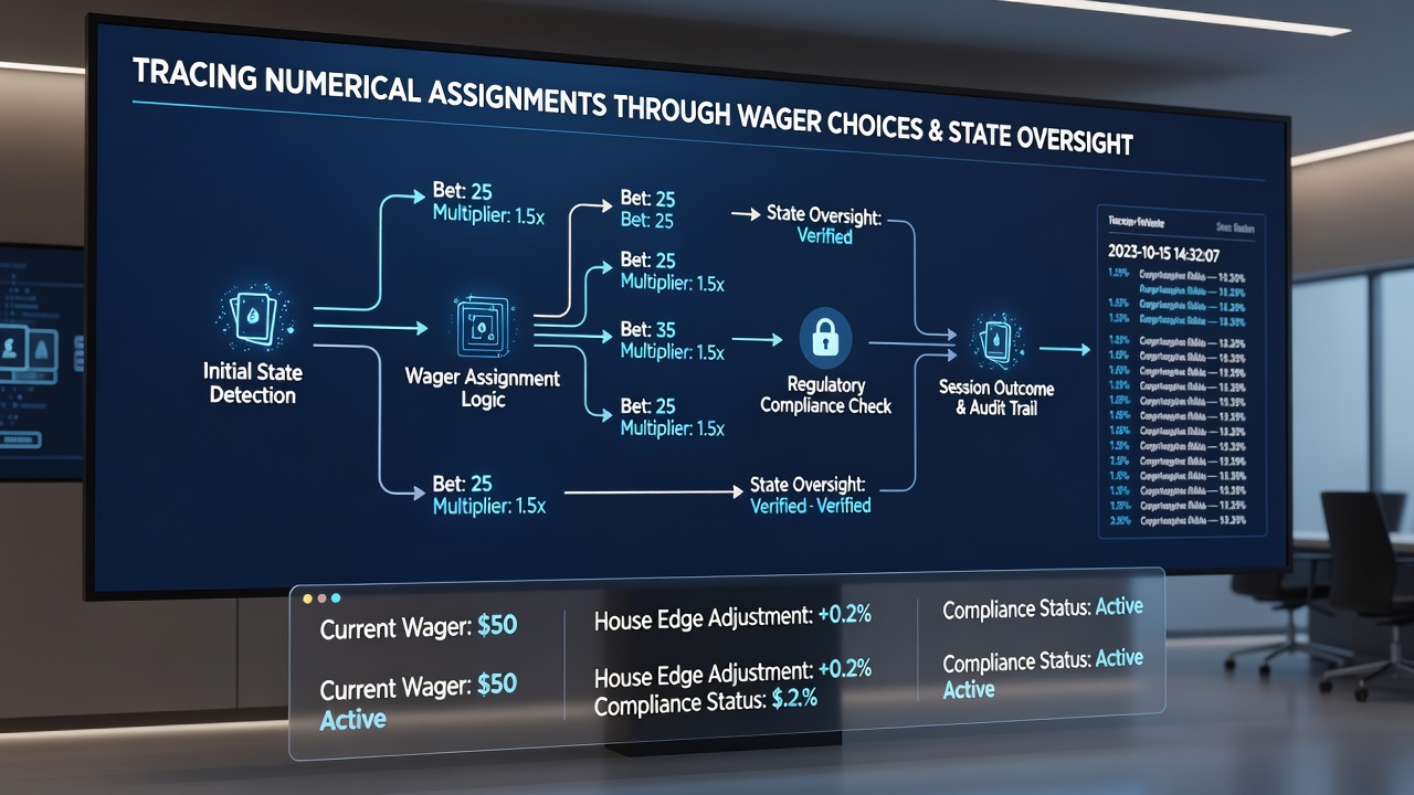 State regulatory dashboard displaying logged numerical assignments from digital blackjack sessions